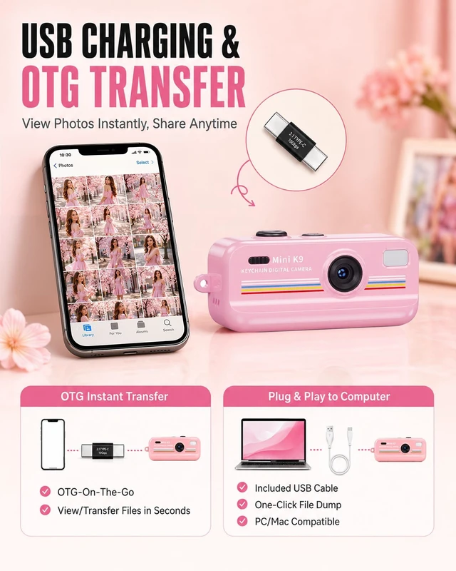 Alt view image 6 of 7 - Mini Digital Camera with Keychain, Pink Cute Retro Camera with 11 Filters, Portable Pocket Camera for Teens Girls, Birthday Gift and Daily Photos