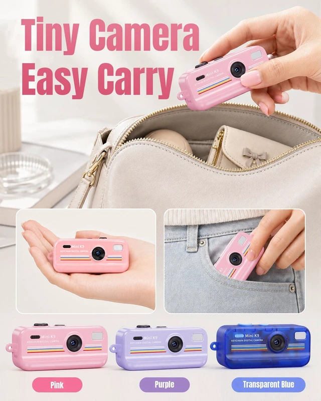 Alt view image 7 of 7 - Mini Digital Camera with Keychain, Pink Cute Retro Camera with 11 Filters, Portable Pocket Camera for Teens Girls, Birthday Gift and Daily Photos