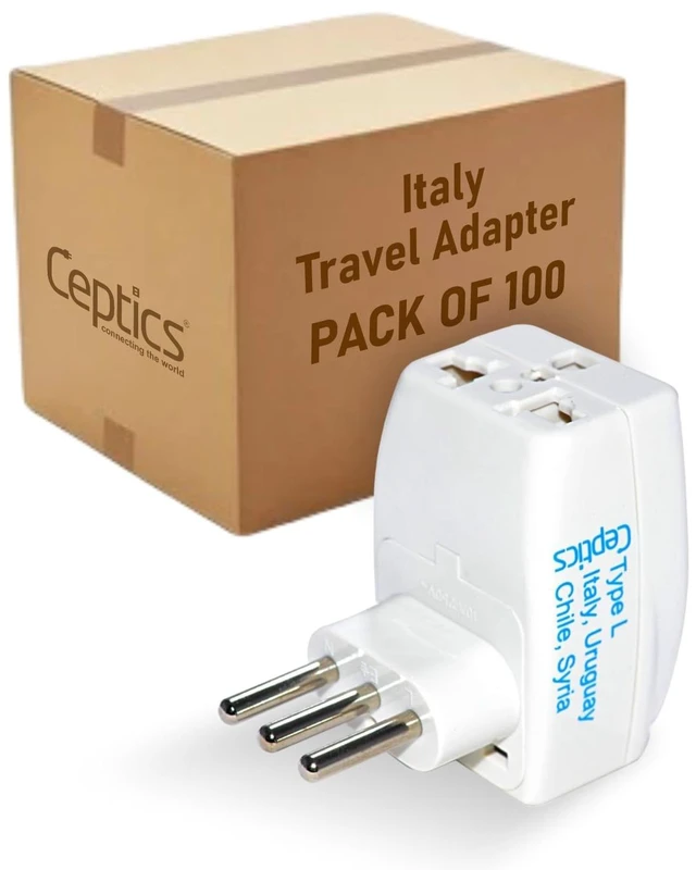 Main image of 3 in 1 Italy Travel Adapter - Type L - Grounded & Universal - Perfect for Phones, Laptops, Camera Chargers 100 Units per Box (GP3-12A)