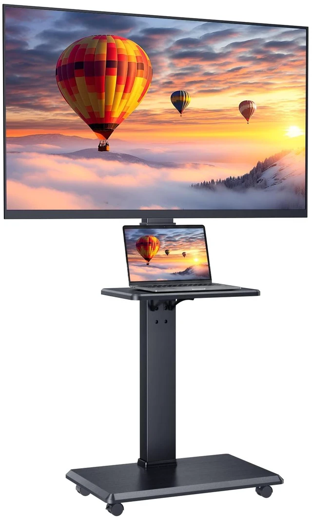 Main image of Rolling TV Stand with Removable Shelf for 32-75 Inch TVs, Mobile TV Cart 110 lbs Capacity Lockable Wheels ±30° Swivel 18 Height Options VESA 75×75-600×400 mm Ideal for Home Office, Outdoor