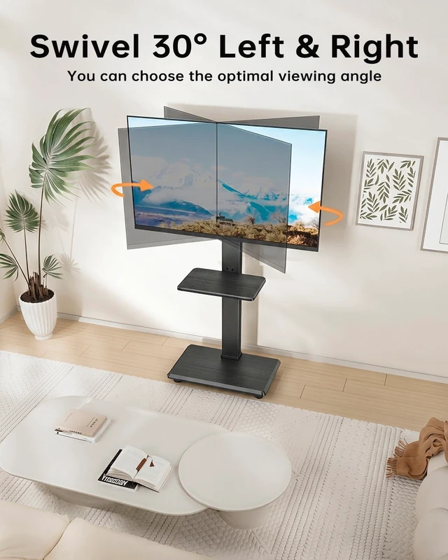 Alt view image 4 of 7 - Rolling TV Stand with Removable Shelf for 32-75 Inch TVs, Mobile TV Cart 110 lbs Capacity Lockable Wheels ±30° Swivel 18 Height Options VESA 75×75-600×400 mm Ideal for Home Office, Outdoor