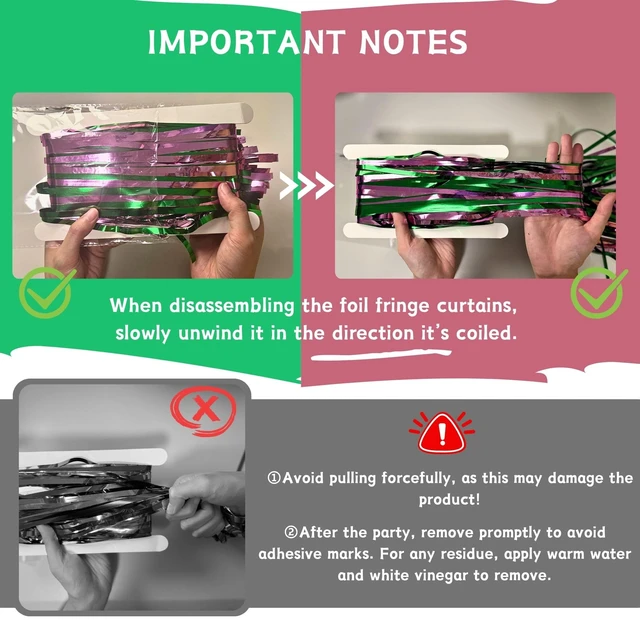 Alt view image 3 of 7 - Pink and Green Party Decorations Tinsel Foil Fringe Backdrop 4 Pcs 3.3x6.6, Wicked Party & Halloween Streamer, Durable Metallic Tassel Create Photo Booth & Entrance