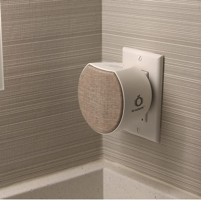 Alt view image 6 of 7 - Newport Plug-in Outlet Speaker with Bluetooth 5.1 and Built-in USB Type-A Charging Port (Champagne/White)