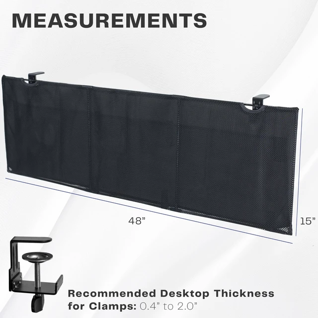 Alt view image 3 of 7 - Black Clamp-on 48 inch Desk Cable Management Sleeve, DESK-SKIRT-48P Privacy Desk Skirt, Cable Organizer, Wire Hider Kit Panel System
