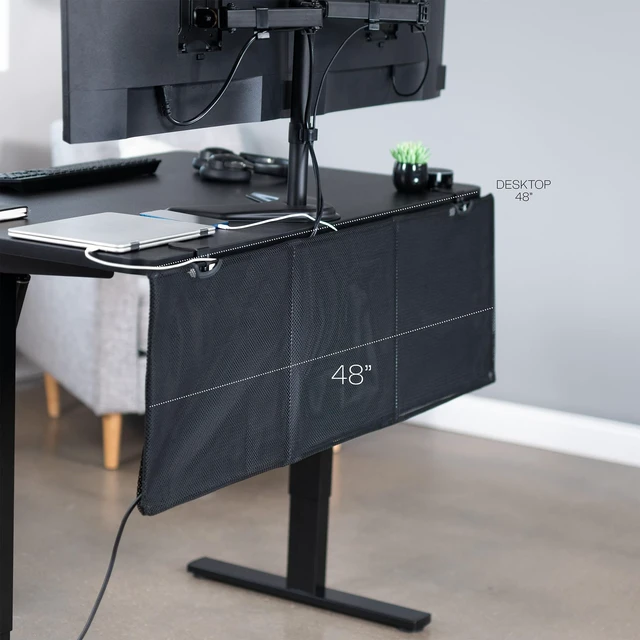 Alt view image 4 of 7 - Black Clamp-on 48 inch Desk Cable Management Sleeve, DESK-SKIRT-48P Privacy Desk Skirt, Cable Organizer, Wire Hider Kit Panel System