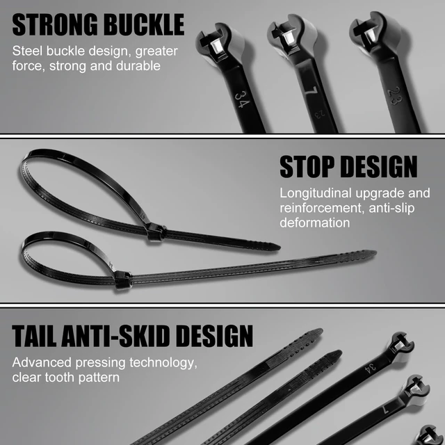 Alt view image 3 of 7 - 7 Inch 1000 Pcs Black Zip Tie Cable Tie with Metal Tooth Self Locking Nylon Cable Zip Ties, 50 Lbs Tensile Strength, UV Resistant Wire Wraps Multi Purpose for Industrial Indoor Outdoor Use