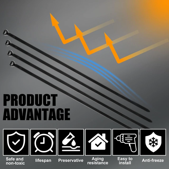 Alt view image 5 of 7 - 7 Inch 1000 Pcs Black Zip Tie Cable Tie with Metal Tooth Self Locking Nylon Cable Zip Ties, 50 Lbs Tensile Strength, UV Resistant Wire Wraps Multi Purpose for Industrial Indoor Outdoor Use