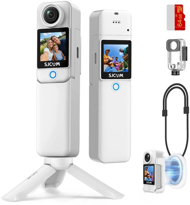 Main image of C300 Vlogging Camera,64GB 4K Action Camera,Magnetic Body Cam & Handheld Detachable Design, Vlogs for Content Creators YouTube Streaming,7Hour Power,Stabilization,Waterproof,White