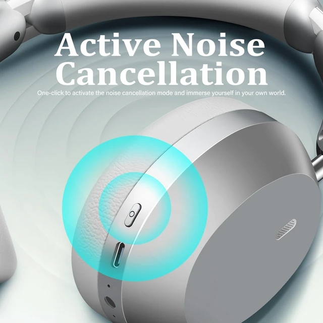 Alt view image 2 of 7 - Y04 Wireless Over-Ear Headphones, Active Noise Cancelling, Sliver Wireless Bluetooth Headphones with 48H Playtime, Hi-Res Audio, Foldable & lightweight, Soft Ear Cushion All-Day for Comfort