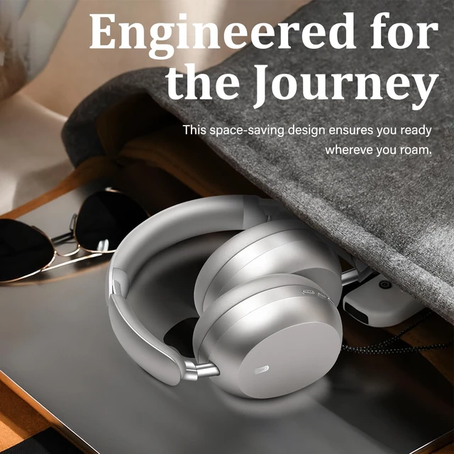 Alt view image 7 of 7 - Y04 Wireless Over-Ear Headphones, Active Noise Cancelling, Sliver Wireless Bluetooth Headphones with 48H Playtime, Hi-Res Audio, Foldable & lightweight, Soft Ear Cushion All-Day for Comfort