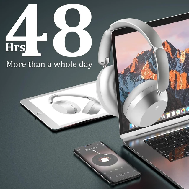 Alt view image 5 of 7 - Y04 Wireless Over-Ear Headphones, Active Noise Cancelling, Sliver Wireless Bluetooth Headphones with 48H Playtime, Hi-Res Audio, Foldable & lightweight, Soft Ear Cushion All-Day for Comfort