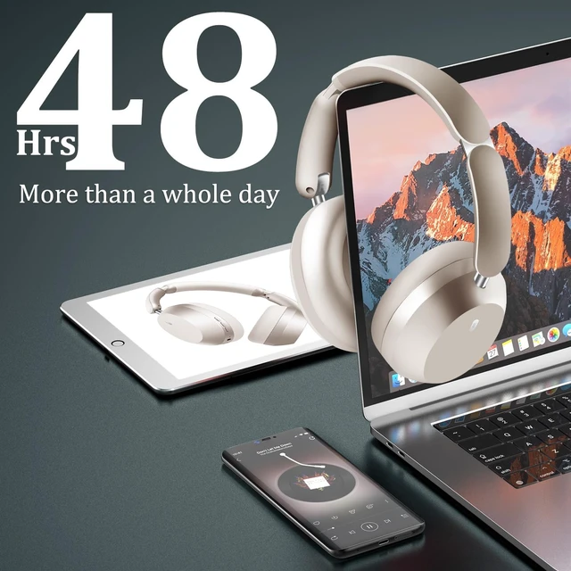 Alt view image 5 of 7 - Y04 Wireless Over-Ear Headphones, Noise Cancelling, Starlight Wireless Bluetooth Headphones with 48H Playtime, Hi-Res Audio, Foldable & lightweight, Soft Ear Cushion All-Day for Comfort