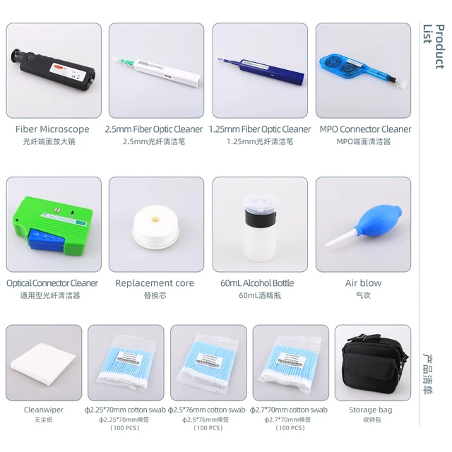 Alt view image 3 of 7 - Fiber Optic Cleaning Kit with Inspection Microscope, Cleaning Box 1.25MM/2.5MM/MPO Cleaning Pens for SC/LC/FC Connections