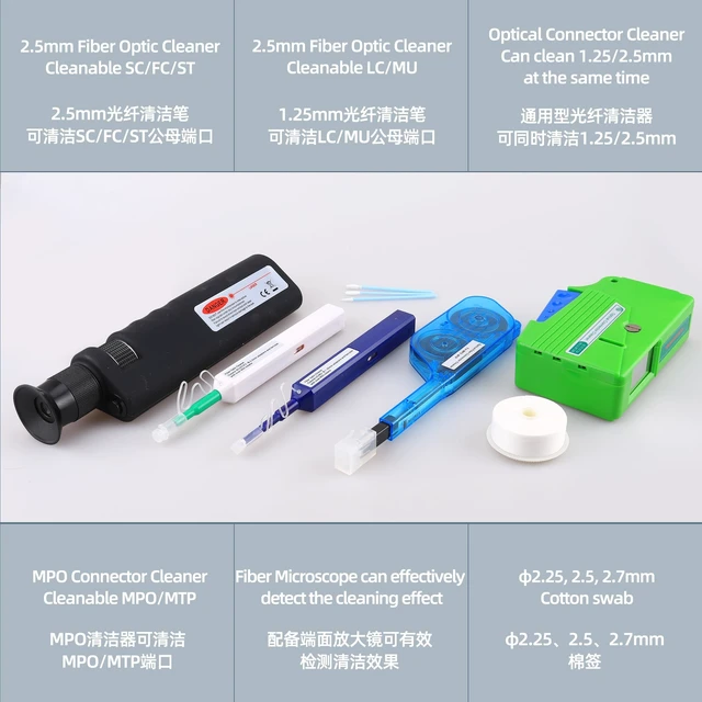 Alt view image 4 of 7 - Fiber Optic Cleaning Kit with Inspection Microscope, Cleaning Box 1.25MM/2.5MM/MPO Cleaning Pens for SC/LC/FC Connections