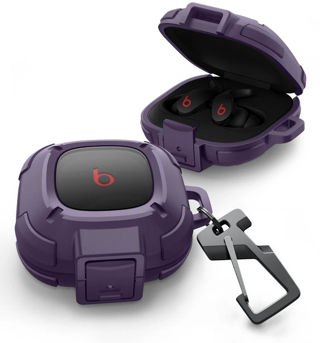 Main image of Rugged Bumper Case for Beats Fit Pro (2021) Cases with Secure Lock, Shockproof Clear Cover with Carabiner & Keyring for Beats Fit Pro 2021 Purple