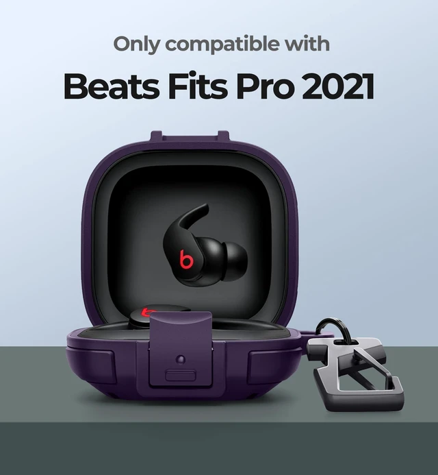 Alt view image 2 of 7 - Rugged Bumper Case for Beats Fit Pro (2021) Cases with Secure Lock, Shockproof Clear Cover with Carabiner & Keyring for Beats Fit Pro 2021 Purple