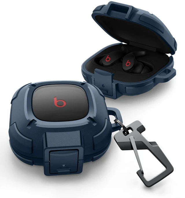 Main image of Rugged Bumper Case for Beats Fit Pro (2021) Cases with Secure Lock, Shockproof Clear Cover with Carabiner & Keyring for Beats Fit Pro 2021 Blue