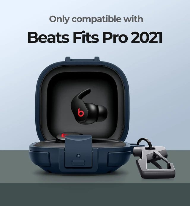 Alt view image 2 of 7 - Rugged Bumper Case for Beats Fit Pro (2021) Cases with Secure Lock, Shockproof Clear Cover with Carabiner & Keyring for Beats Fit Pro 2021 Blue