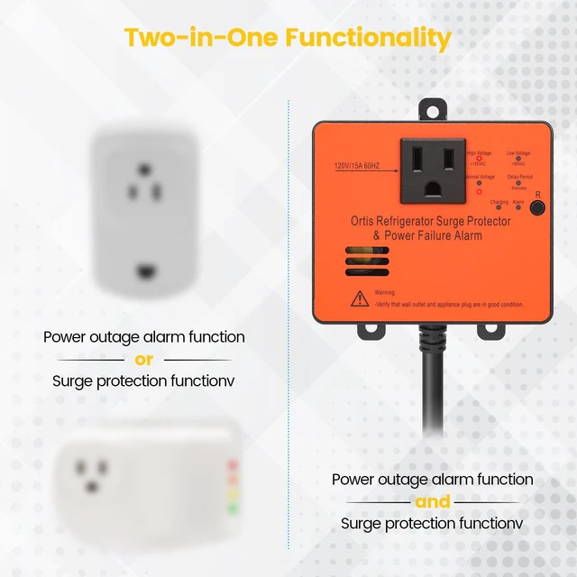 Alt view image 3 of 7 - Refrigerator Surge Protector & Power Failure Alarm, Protects Against Voltage Abnormalities, with LED Indicator Light & 110dB Alarm, Ideal for Refrigerators, Freezers, and Sewage