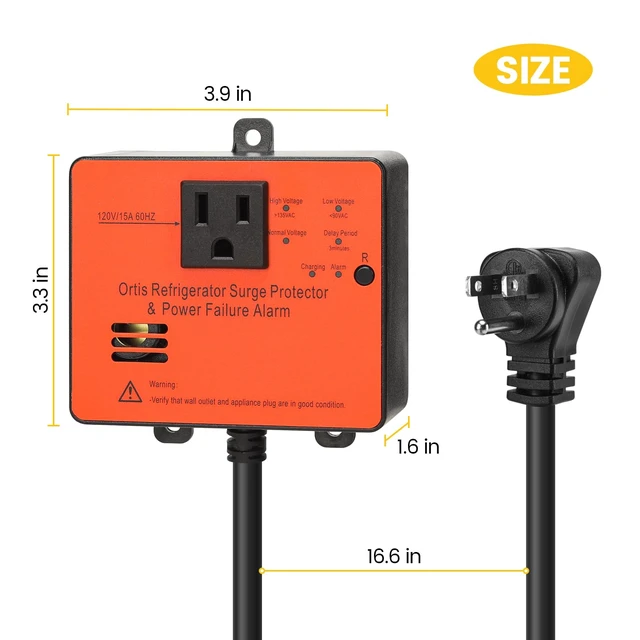 Alt view image 6 of 7 - Refrigerator Surge Protector & Power Failure Alarm, Protects Against Voltage Abnormalities, with LED Indicator Light & 110dB Alarm, Ideal for Refrigerators, Freezers, and Sewage