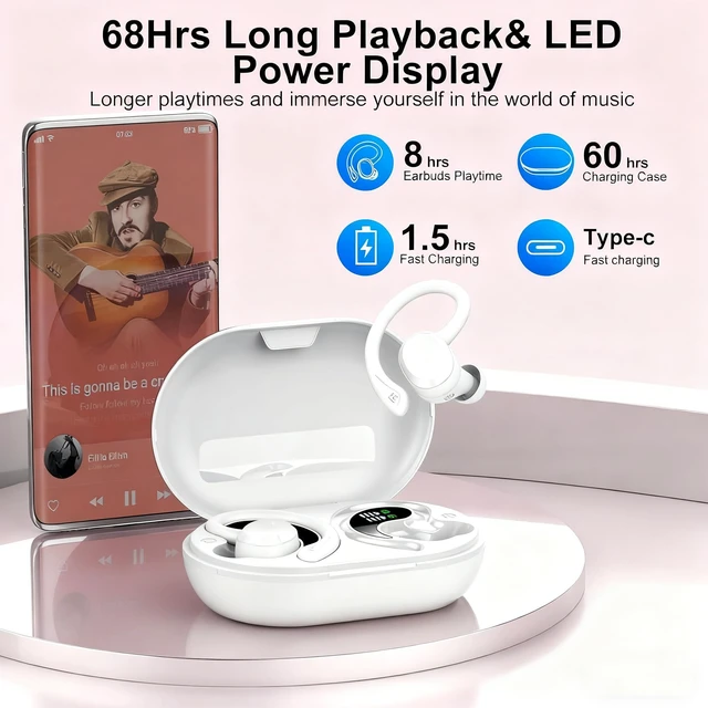 Alt view image 2 of 7 - Wireless Earbuds, 2026 New Bluetooth 5.4 Headphones Sport Earphones with 68Hrs Playtime LED Display ENC Noise Cancelling Mic, IPX7 Waterproof Over Ear Ear Buds with Hook for Sports/Running