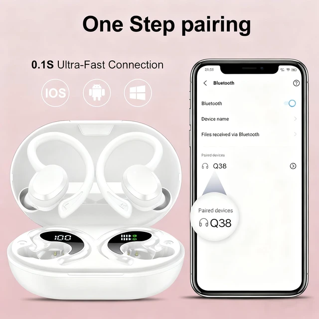 Alt view image 7 of 7 - Wireless Earbuds, 2026 New Bluetooth 5.4 Headphones Sport Earphones with 68Hrs Playtime LED Display ENC Noise Cancelling Mic, IPX7 Waterproof Over Ear Ear Buds with Hook for Sports/Running