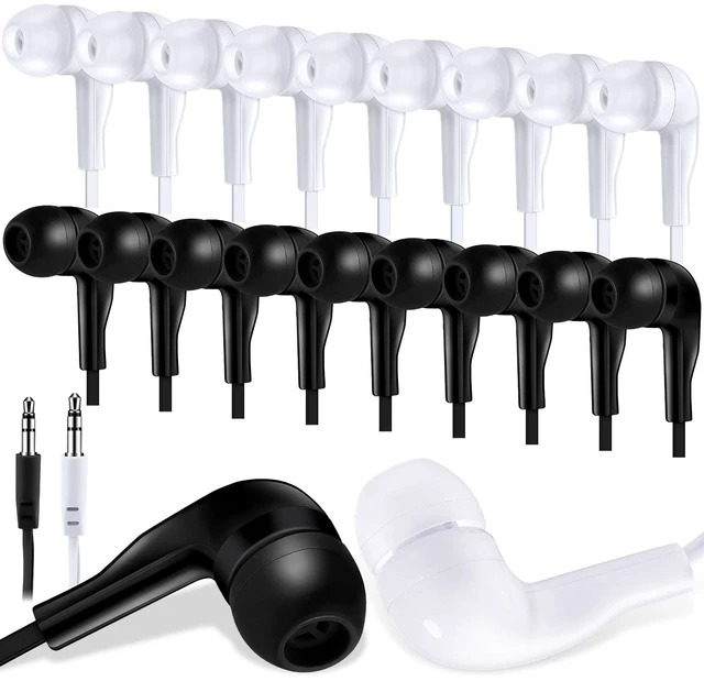 Main image of 100 Pcs Earbuds Bulk Class Headphone Wired Earphone, Black and White School Ear Buds, 3.5mm, 90cm TPE Cord, No Mic, Laptop Computer, Lab Library, Testing Use, Individually Wrapped