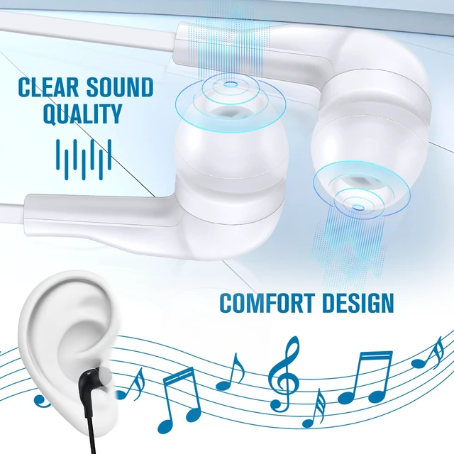 Alt view image 6 of 7 - 100 Pcs Earbuds Bulk Class Headphone Wired Earphone, Black and White School Ear Buds, 3.5mm, 90cm TPE Cord, No Mic, Laptop Computer, Lab Library, Testing Use, Individually Wrapped