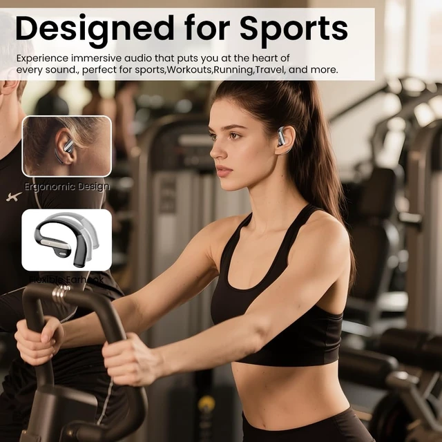 Alt view image 4 of 7 - Open Ear Bluetooth 5.3 Earbuds, Wireless Headphones Sport Over Earphones Built-in Mic with Ear Hooks, 58H Playtime Ear Buds Fast Charging, IPX7 Waterproof for Running/Workout-Black