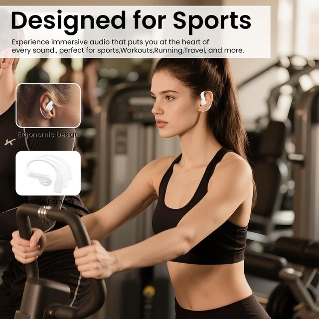 Alt view image 4 of 7 - Open Ear Bluetooth 5.3 Earbuds, Wireless Headphones Sport Over Earphones Built-in Mic with Ear Hooks, 58H Playtime Ear Buds Fast Charging, IPX7 Waterproof for Running/Workout-White