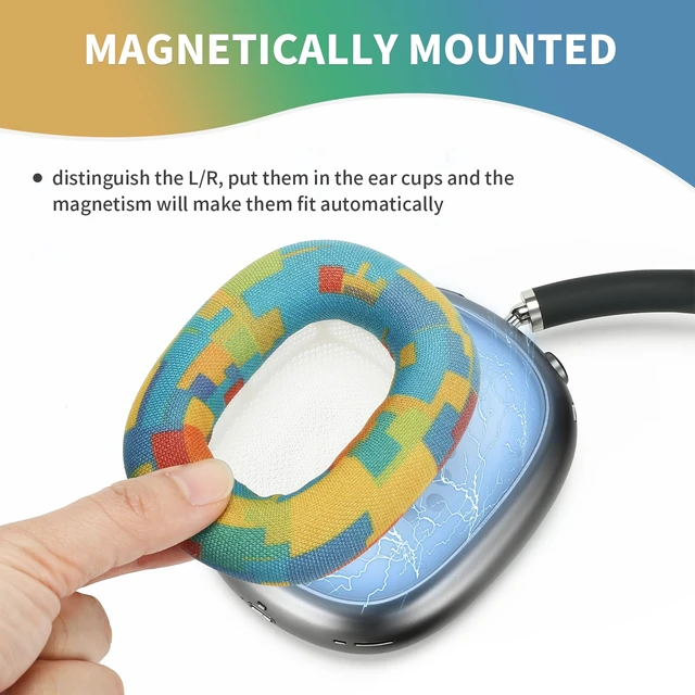 Alt view image 4 of 7 - mesh Fabric earpads for airpods max Ear Cushions,Compatible with airpods max Ear Pads(2024 Version),Noise Cancelling, Breathable,Magnetic mounting, not Falling Off (Yellow-Blue)