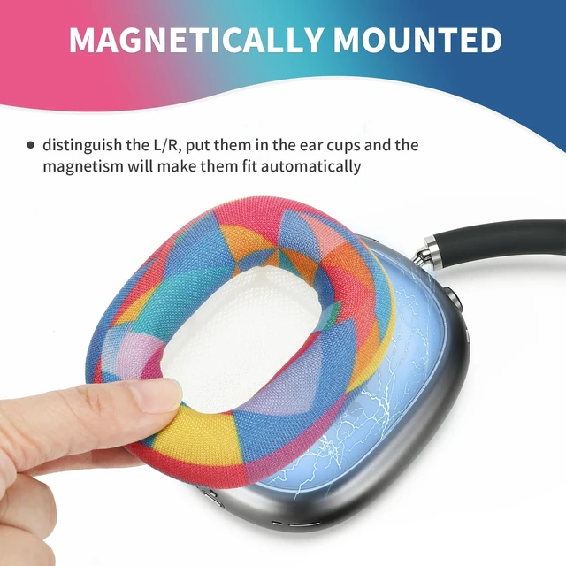 Alt view image 4 of 7 - mesh Fabric earpads for airpods max Ear Cushions,Compatible with airpods max Ear Pads(2024 Version),Noise Cancelling, Breathable,Magnetic mounting, not Falling Off (red-Blue)