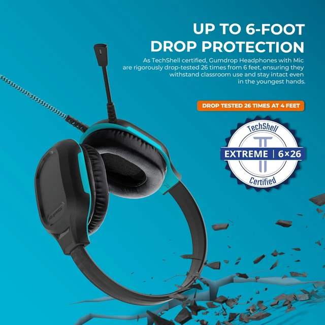Alt view image 3 of 6 - DropTech On-Ear Wired Headphones w/Mic, USB-A, Chew-Proof Cord Tangle-free braided cable withstands daily classroom use; adjustable headband fits K-12 students comfortably