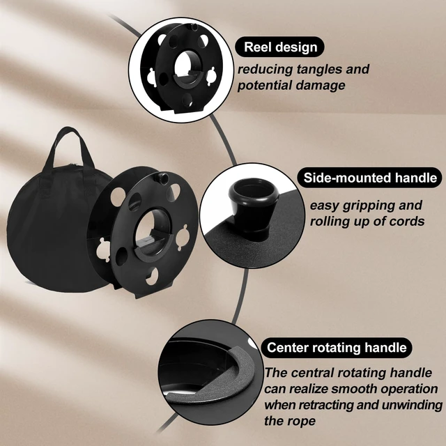 Alt view image 3 of 7 - 100 ft Cord Storage Reel with Carry Bag and Rotating Handle Center Rotating Handle for Fast, Tangle-Free Winding