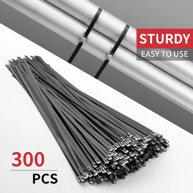 Alt view image 2 of 6 - 300Pcs Black 11.8 Inch Metal Zip Ties with Tie Cutter Stainless Steel Cable Tie, Adjustable Fastening Cutting Tie Tool Sets, Self-Locking, UV Resistant for Indoor and Outdoor Use