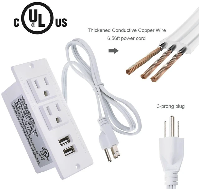 Alt view image 2 of 7 - Conference Recessed Power Strip Socket with USB Ports,Table Power Strip,Desktop Charging Station with 2-Outlets and 2 USB Ports