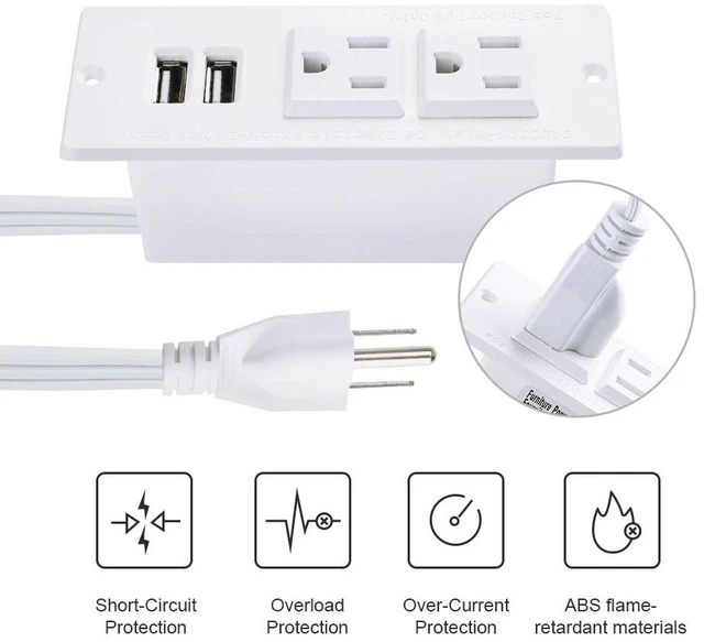 Alt view image 4 of 7 - Conference Recessed Power Strip Socket with USB Ports,Table Power Strip,Desktop Charging Station with 2-Outlets and 2 USB Ports