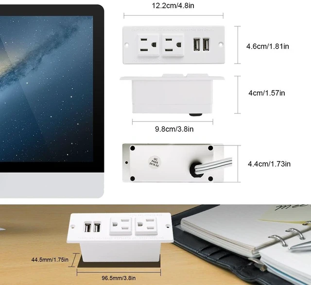 Alt view image 5 of 7 - Conference Recessed Power Strip Socket with USB Ports,Table Power Strip,Desktop Charging Station with 2-Outlets and 2 USB Ports