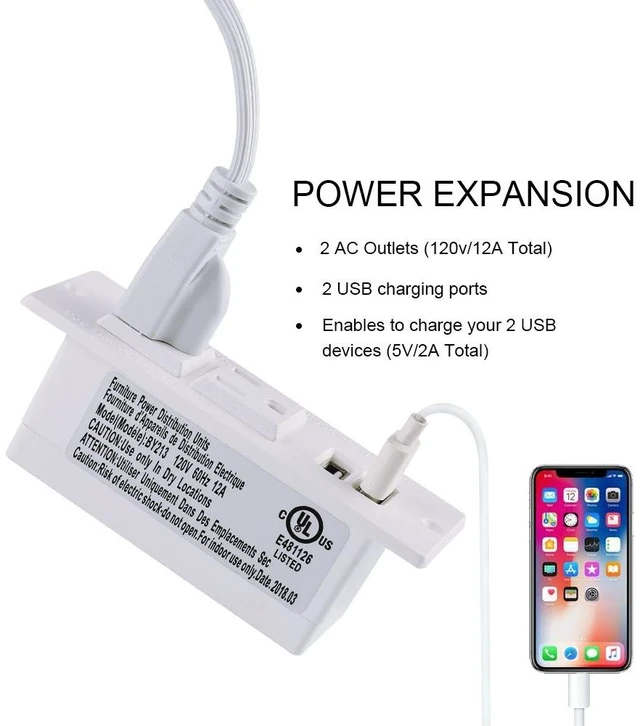 Alt view image 3 of 7 - Conference Recessed Power Strip Socket with USB Ports,Table Power Strip,Desktop Charging Station with 2-Outlets and 2 USB Ports