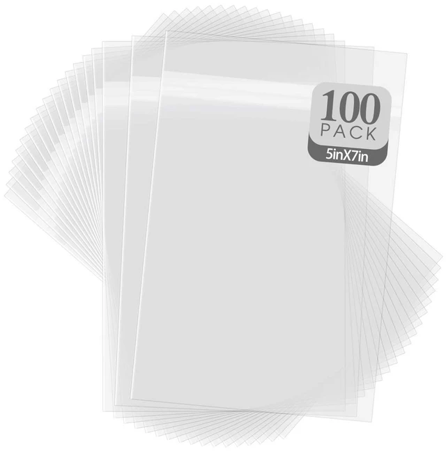 Main image of Pack of 100, 5 1/4 X 7 1/8 inches Crystal Storage Bags - Acid-Free Clear Sleeves Fit for 5x7 Photo Framing Mats Gifts (NS1)