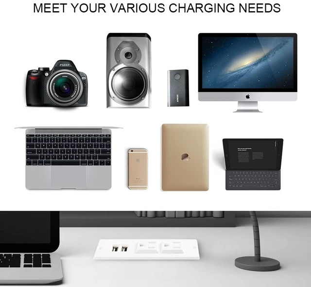 Alt view image 7 of 7 - Conference Recessed Power Strip Socket with USB Ports,Table Power Strip,Desktop Charging Station with 2-Outlets and 2 USB Ports