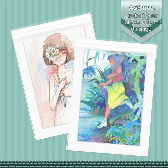 Alt view image 3 of 7 - Pack of 100, 5 1/4 X 7 1/8 inches Crystal Storage Bags - Acid-Free Clear Sleeves Fit for 5x7 Photo Framing Mats Gifts (NS1)