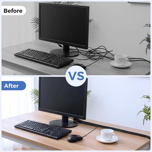 Alt view image 3 of 7 - 30ft - 1/2 inch Cable Sleeve Cord Protector from Pets No Chew, Split-Braided PVC Wire Loom Tubing for Desk Computer USB TV Cord Organizer, Easy Set-up Cable Management Sleeve Kit, Black