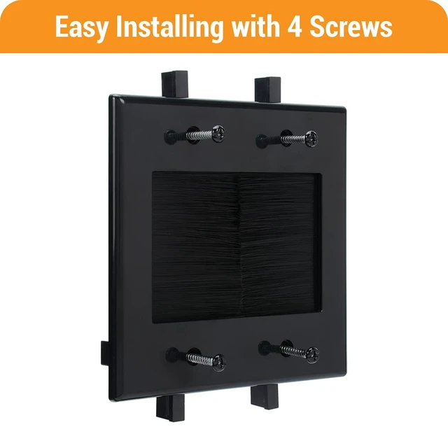 Alt view image 2 of 7 - 2 Gang Wall Plate, Black Brush Wall Plate with Built-in Low Voltage Mounting Bracket for Cables Pass Through in-Wall (Pack of 2)