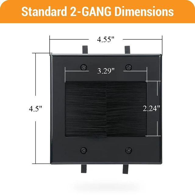 Alt view image 4 of 7 - 2 Gang Wall Plate, Black Brush Wall Plate with Built-in Low Voltage Mounting Bracket for Cables Pass Through in-Wall (Pack of 2)
