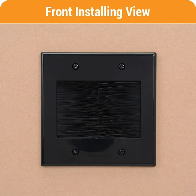 Alt view image 5 of 7 - 2 Gang Wall Plate, Black Brush Wall Plate with Built-in Low Voltage Mounting Bracket for Cables Pass Through in-Wall (Pack of 2)