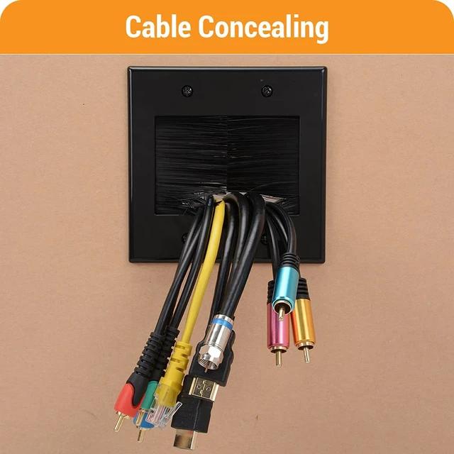 Alt view image 7 of 7 - 2 Gang Wall Plate, Black Brush Wall Plate with Built-in Low Voltage Mounting Bracket for Cables Pass Through in-Wall (Pack of 2)