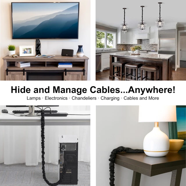 Alt view image 7 of 7 - Chandelier Fabric Cord Cover,2 Pack Black Chandelier Chain Cover,70.8 Inches Brushed Polyester Fabric Cord Hider,Lamp Cord Sleeve Easy Install (None Touch Fasteners)