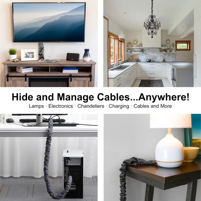 Alt view image 7 of 7 - Chandelier Fabric Cord Cover,2 Pack Gray Chandelier Chain Cover,70.8 Inches Brushed Polyester Fabric Cord Hider,Lamp Wire Sleeve Easy Install (None Touch Fasteners)