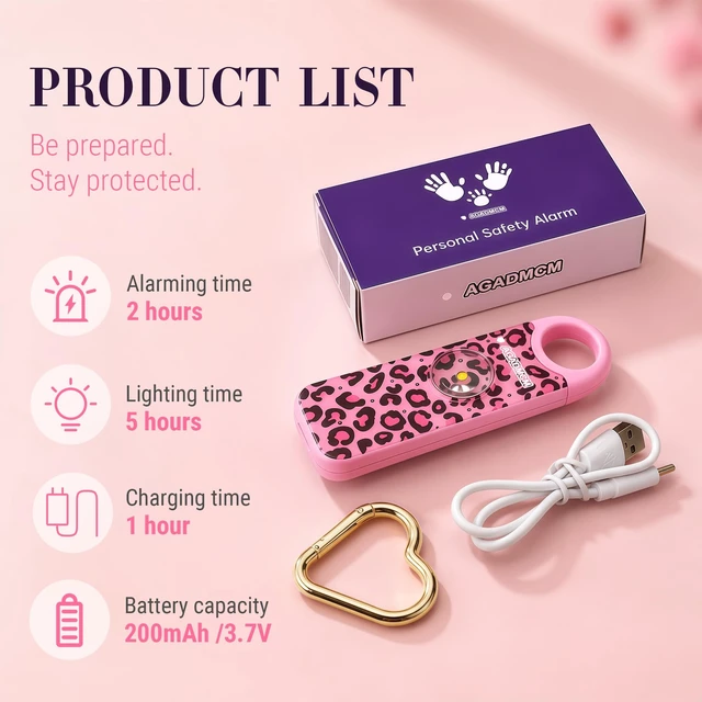Alt view image 2 of 7 - Rechargeable Personal Safety Alarm for Women 130dB Loud Siren & Strobe Light & Low Battery Notice, Emergency Keychain Alarm for Self Defense (Cheetah)